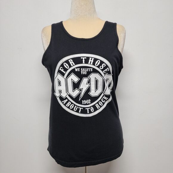 Vintage AC/DC For Those About To Rock Tank Top Black Size M 36" Cotton Very Rare - Picture 1 of 11